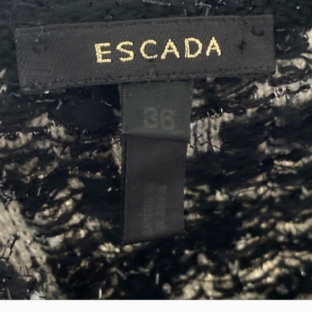 Escada Glistening Black Metallic Cream Knit Boucle Tweed M Wool Jacket Cardigan - Picture 6 of 7